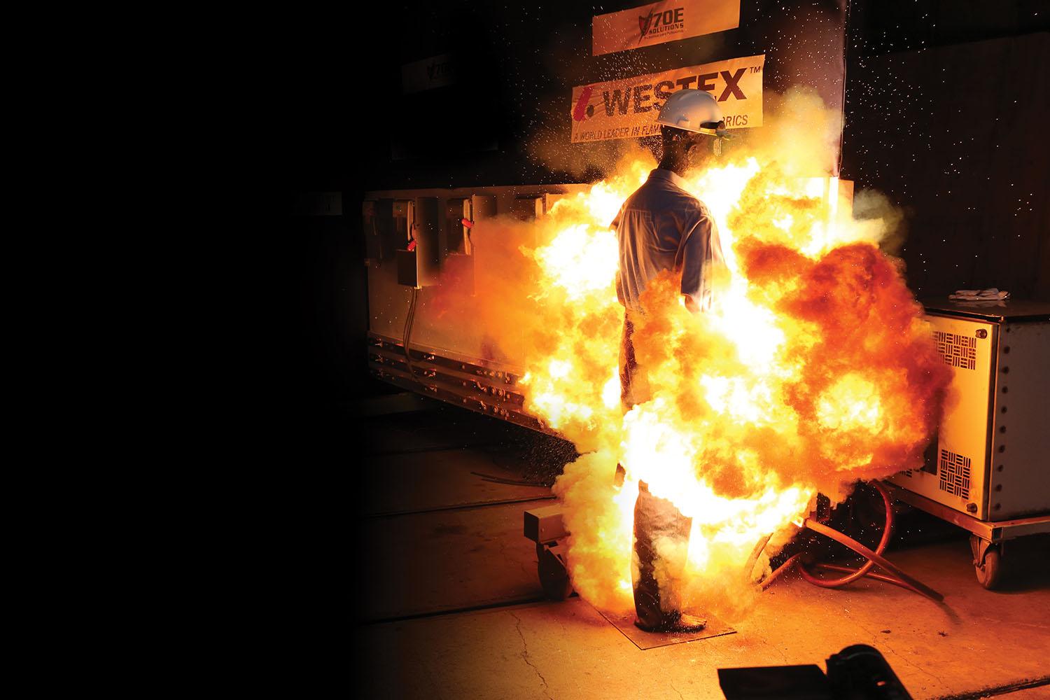Westex conducts electric arc flash simulation to display protective fabric.